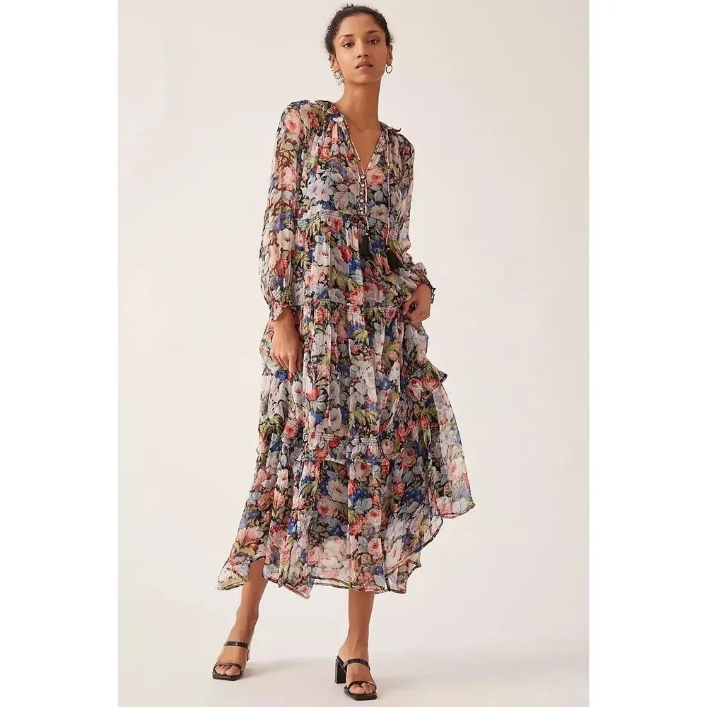 Anthropologie The Marais Printed Chiffon Maxi Dress
